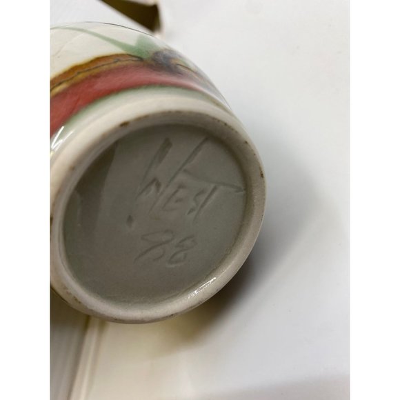 Signed Studio Pottery Handpainted Vase “West” 6” - Picture 10 of 11